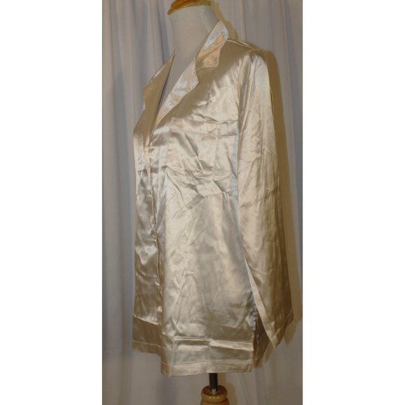 PajamaGram ivory satin 2-piece PJ Pajama Lounge Set Size Medium Elastic Waist - Picture 5 of 9